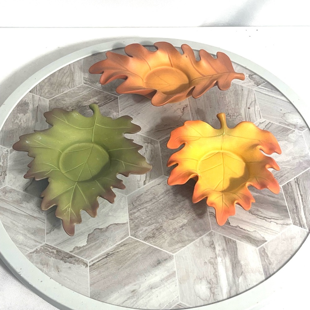 Partylite Leaf Tealight Holders Fall Decor Set of 3 Autumn Colors 6”-7”